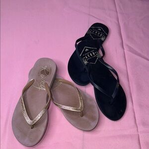 Roxy Black and Tan Sandals Casual Flip Flops